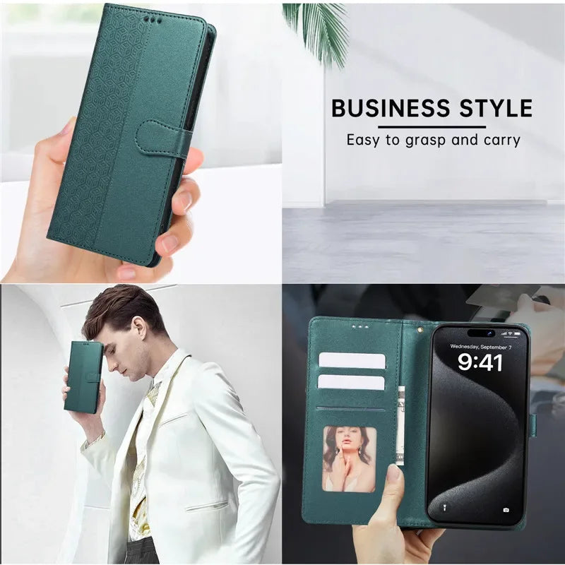 Luxury Leather Wallet Phone Case for iPhone 17 Air 16 15 14 Pro Max 16E 13 12 Mini 11 XS XR Max SE 8 7 Plus Flip Stand Cover