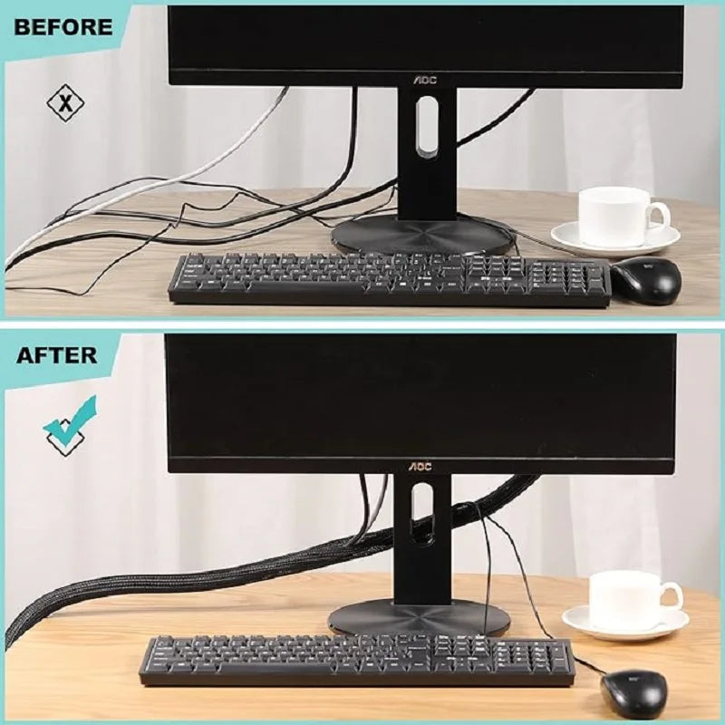 1M 3M 5M Braided Cable Sleeve PET Nylon Wrapping Cable Casing Cable Sleeves Wire for Desk PC TV Wire Protector Cable Wrap Cover