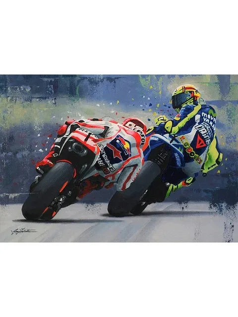 Valentino Rossies Motorcycle Racer Poster Sports Car Racer Portrait Prints Canvas Painting Wall Art for Home Living Room Decor