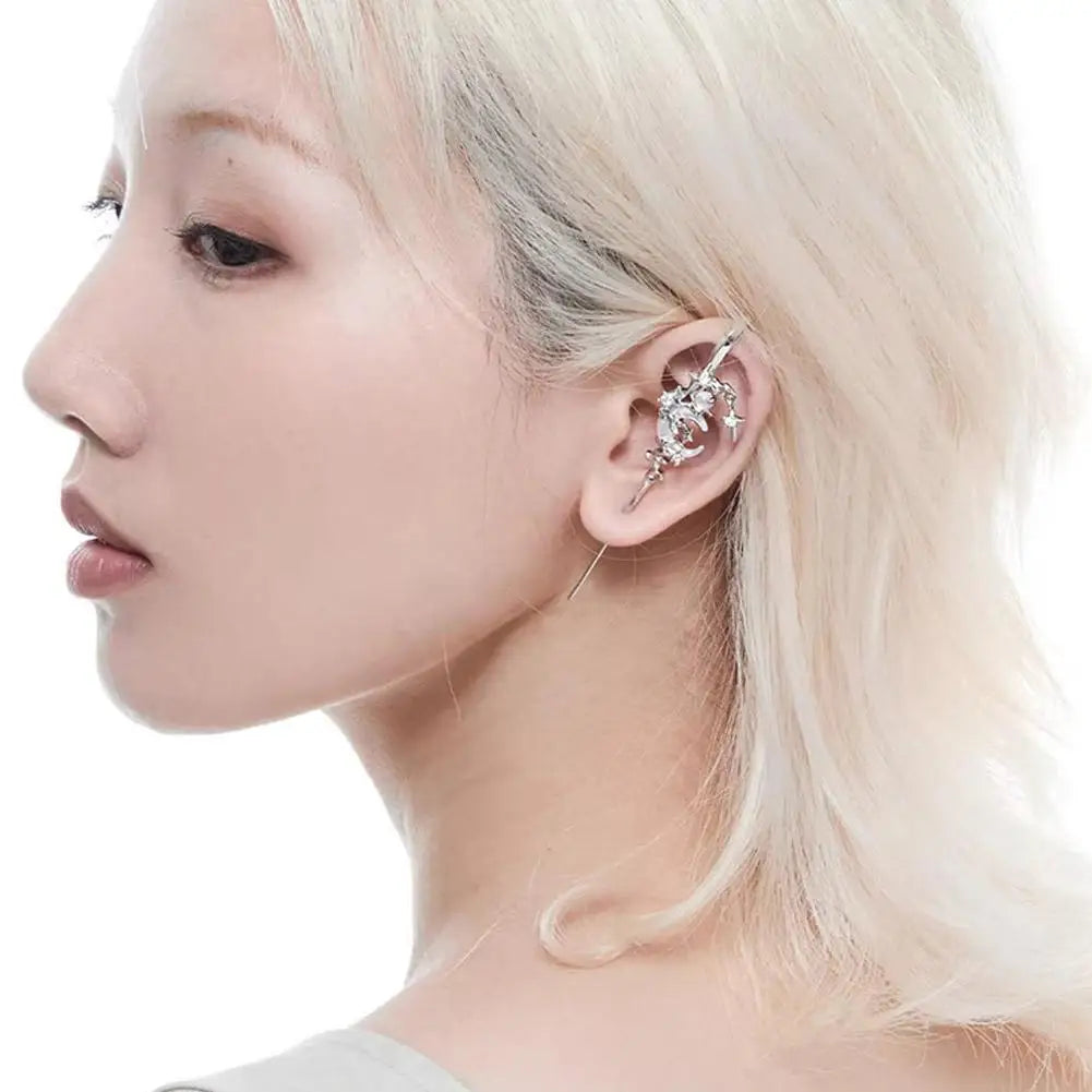 1pcs Stars Moon Ear Studs Diamond Setting Ear Crochet Perforation Earrings Punk Ear Hook Goth Sword Earrings Jewelry Accessorie