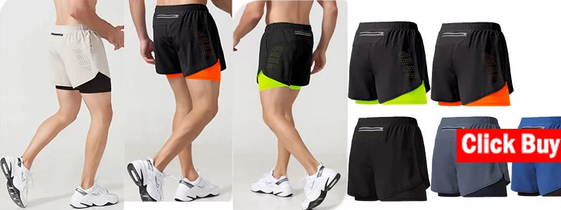 Men Sport Shorts  Sportswear Double-deck Running Shorts 2 In 1 Beach Bottoms Summer Gym Fitness Training Jogging Short Pants Men