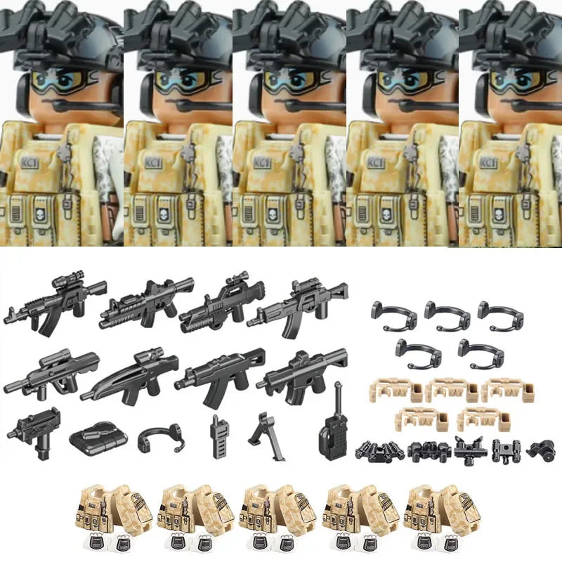 Military Army Figures Building Blocks SWAT Ghost Commando Special Forces Soldier Weapons Gun Hat Shield Belt AK Mini Bricks Toy
