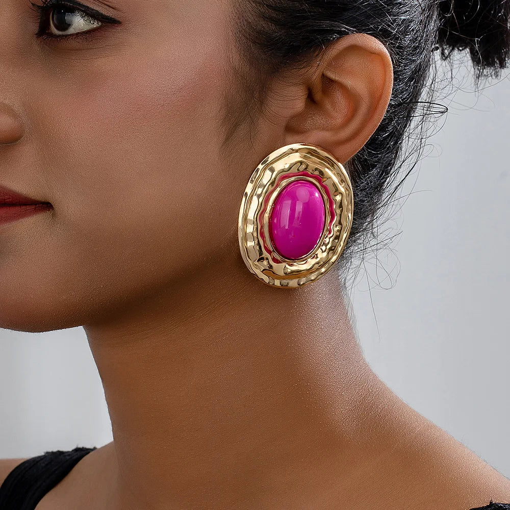 stud earrings for women Exaggerated large size Metal turquoise simple style ear accessories party OL fashion jewelry E520