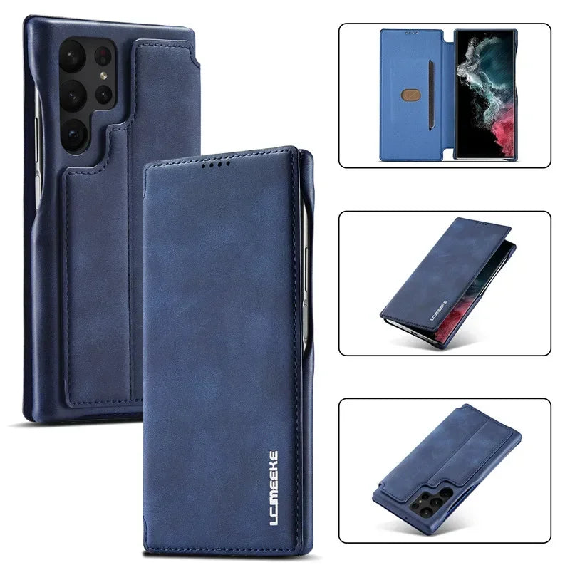 Flip Leather Phone Case For Samsung Galaxy S25 S24 S23 Ultra S22 Plus S21 FE S20 Card Slot Stand Wallet Protect Cover