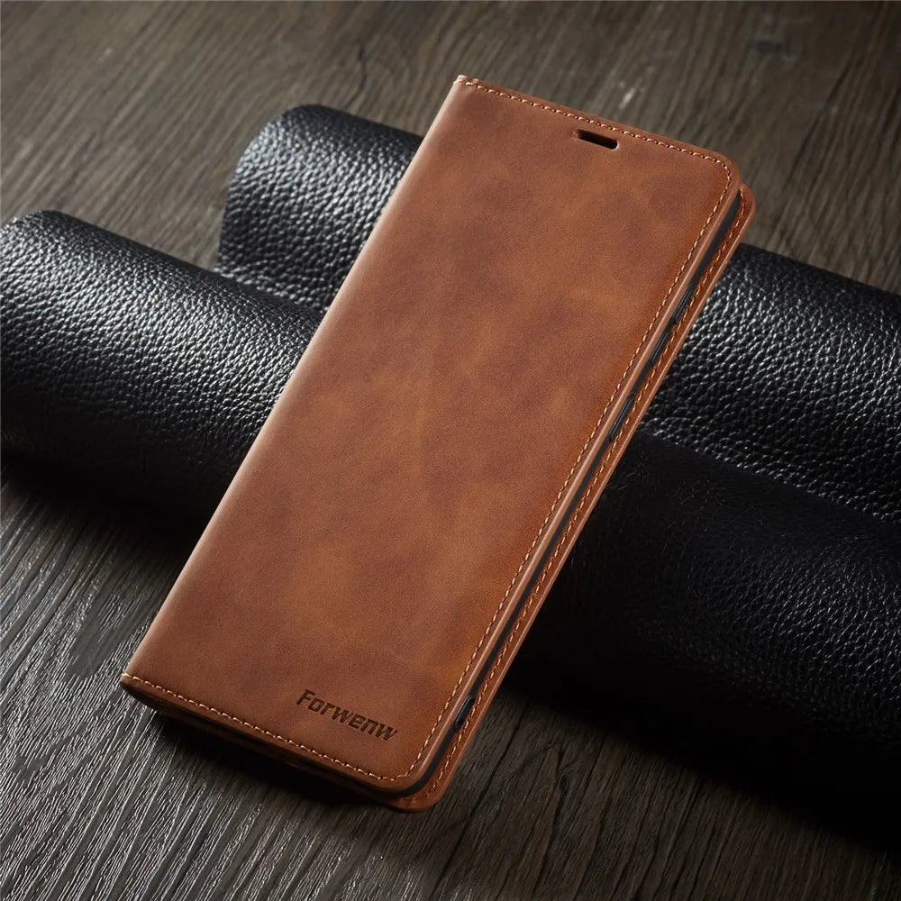Leather Magnetic Flip Case For iPhone 16 15 14 17 Pro Max Air 16E 13 12 11 XS Max XR SE 8 7 Plus Wallet Card Solt Phone Cover