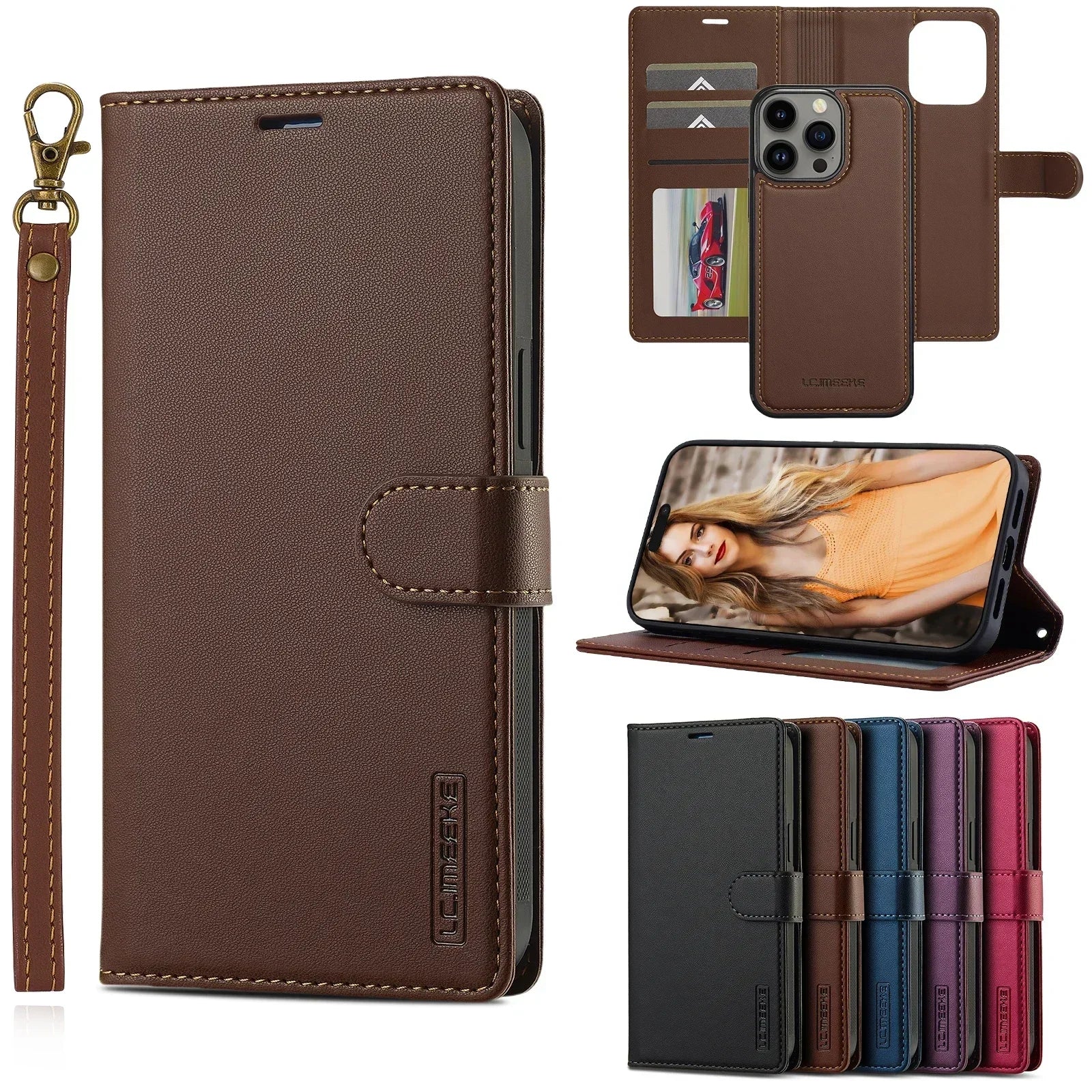 2in1 Removable Flip Leather Wallet Case Magnetic Phone Cover For iPhone 17 Air 15 Pro Max 14 Plus 16 13 12 11 SE 2022 Cards Solt