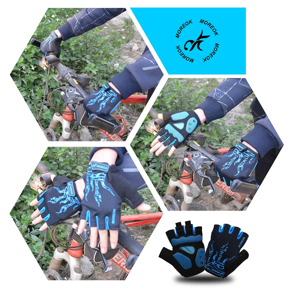 MOREOK Bike Gloves Breathable 5mm Gel Pads MTB Mountain Road Bicycle Gloves Shock-absorbing Half Finger Cycling Gloves Men Women