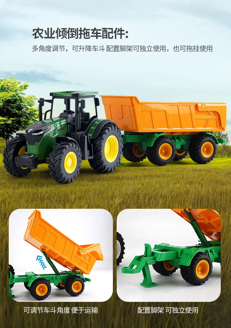 Tractor Toy Car Model Trailer and Accessories Simulation Children's Farmer Car
