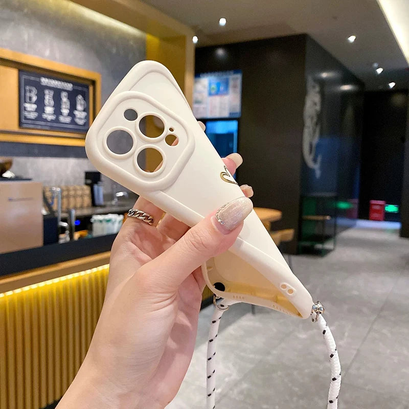 Crossbody Love Phone Cases for IPhone 17 16 Pro Max 15 14 13 12 11 With Lanyard Silicone Back Cover