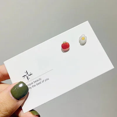 Round Magnetic Non-Piercing Clips on Stud Earrings Cute Fruit Series Stainless Steel Ear Stud Fashion Jewelry Sweet Girls 1 Pair