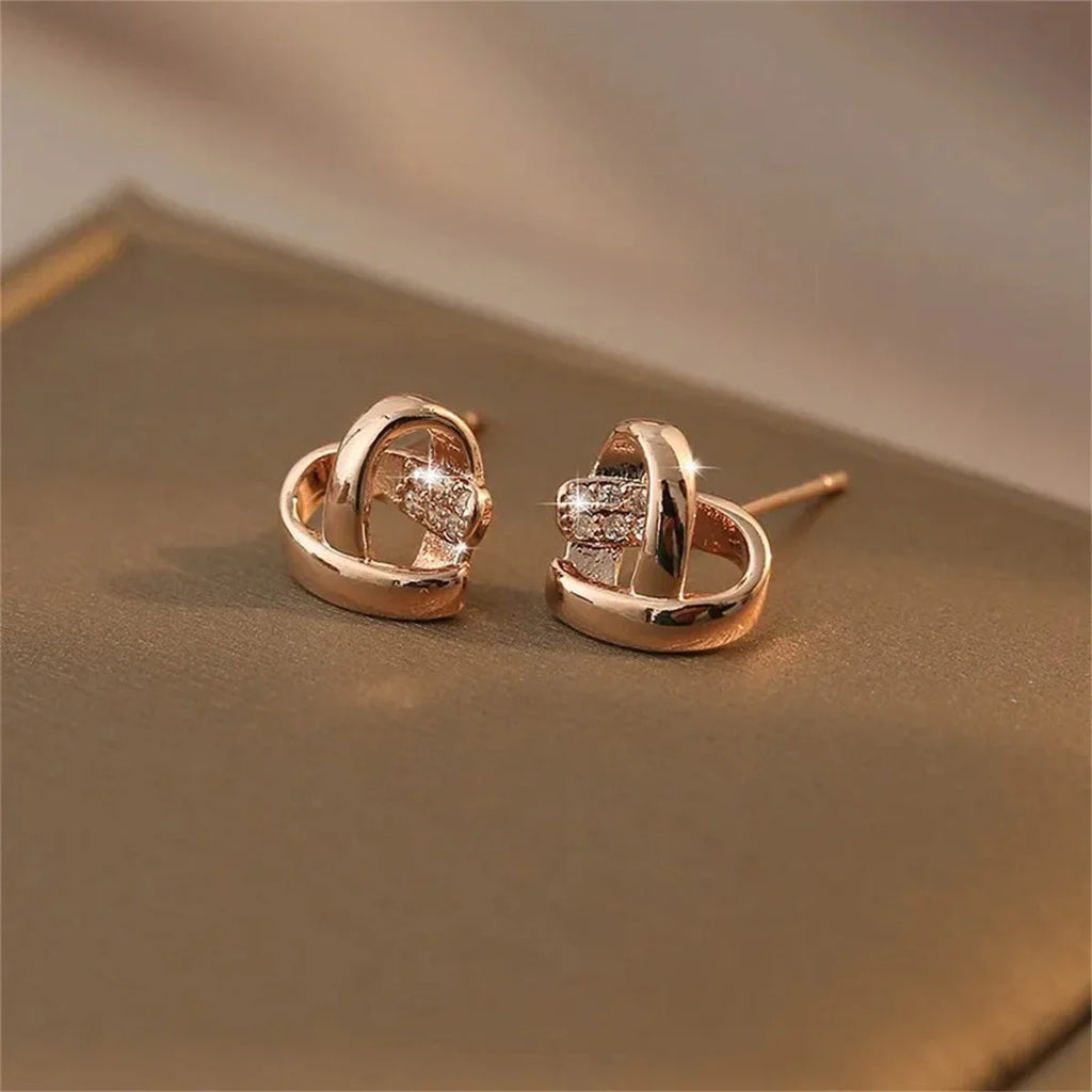 2pcs Fashion Eternity Love Zircon Ear Stud for Women Girls,Gold Color Heart Tragus Cartilage Earrings Chic Wedding Jewelry