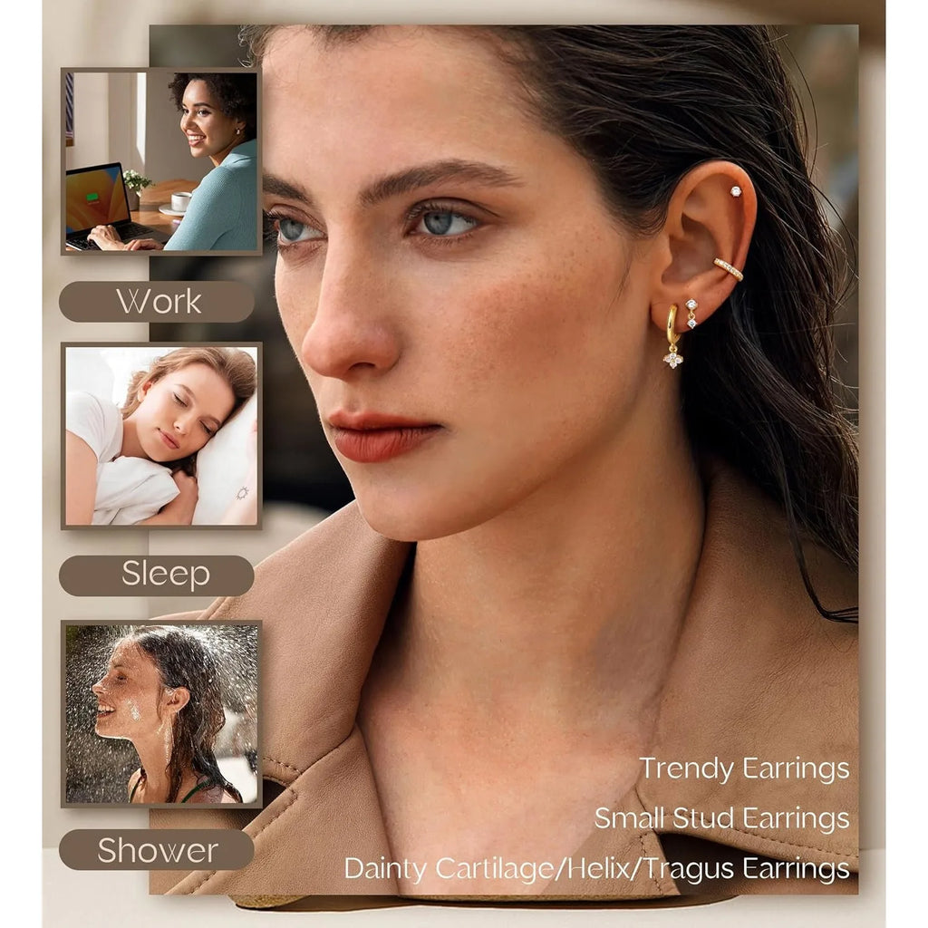 Bobisty 1pc Earrings for Sensitive Ears Surgical Stainless Steel Earrings for Women Dainty Flat Back Earring Stud Hoop Cartilage