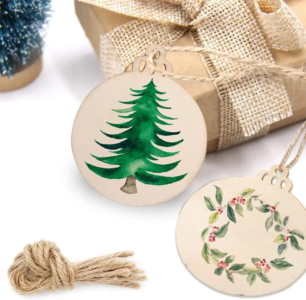 DIY Wooden Christmas Ball Decoration Round Blank Wood Slices Paint Ornament Xmas Tree Hang Pendant Craft Home Decor Baubles Tag