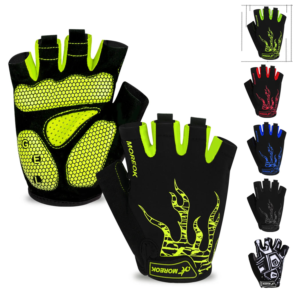 MOREOK Bike Gloves Breathable 5mm Gel Pads MTB Mountain Road Bicycle Gloves Shock-absorbing Half Finger Cycling Gloves Men Women