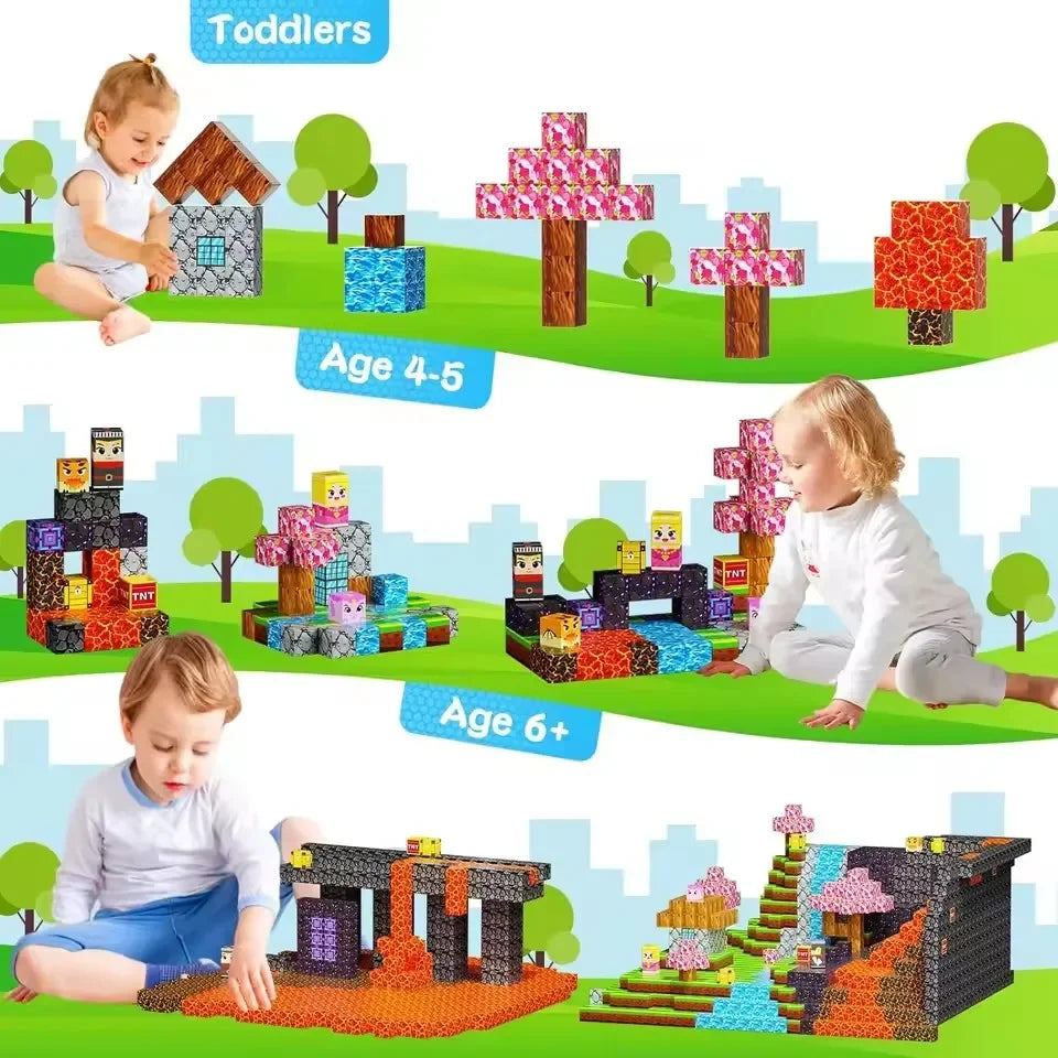 Magnetic Building Blocks Mine World Cube Magnet World Set for Kid Age 3+ DIY Model Children Stem Best Montessori Sensory Toy