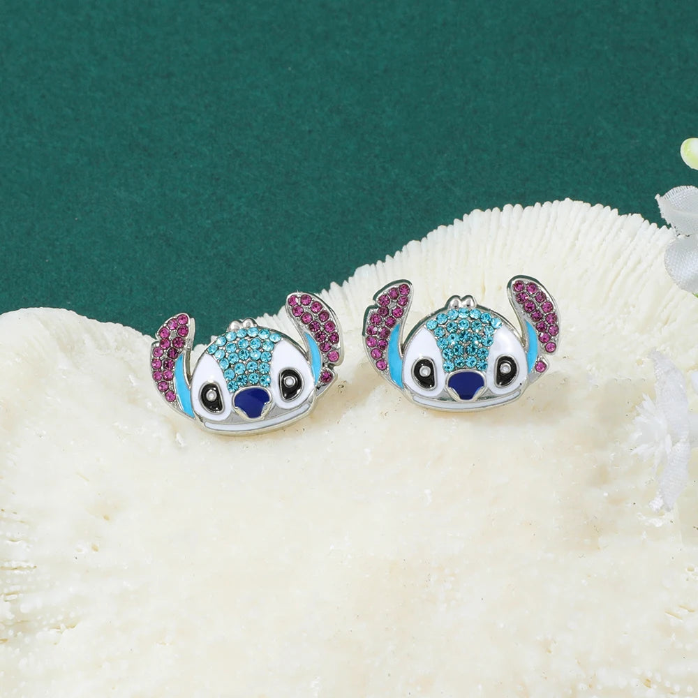 1pair Disney Lilo & Stitch Earrings Rhinestones Stitch Ear Studs for Girl Fashion Ear Accessories Gifts