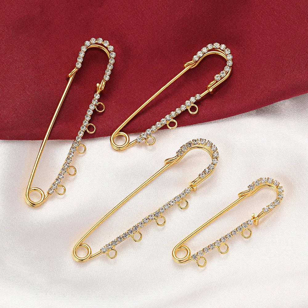 5pcs Rhinestone Large Safety Pins Crystal Brooch with 3/4/5 Loops for DIY Blankets Skirts Knitted Fabric Crafts Jewelry Making