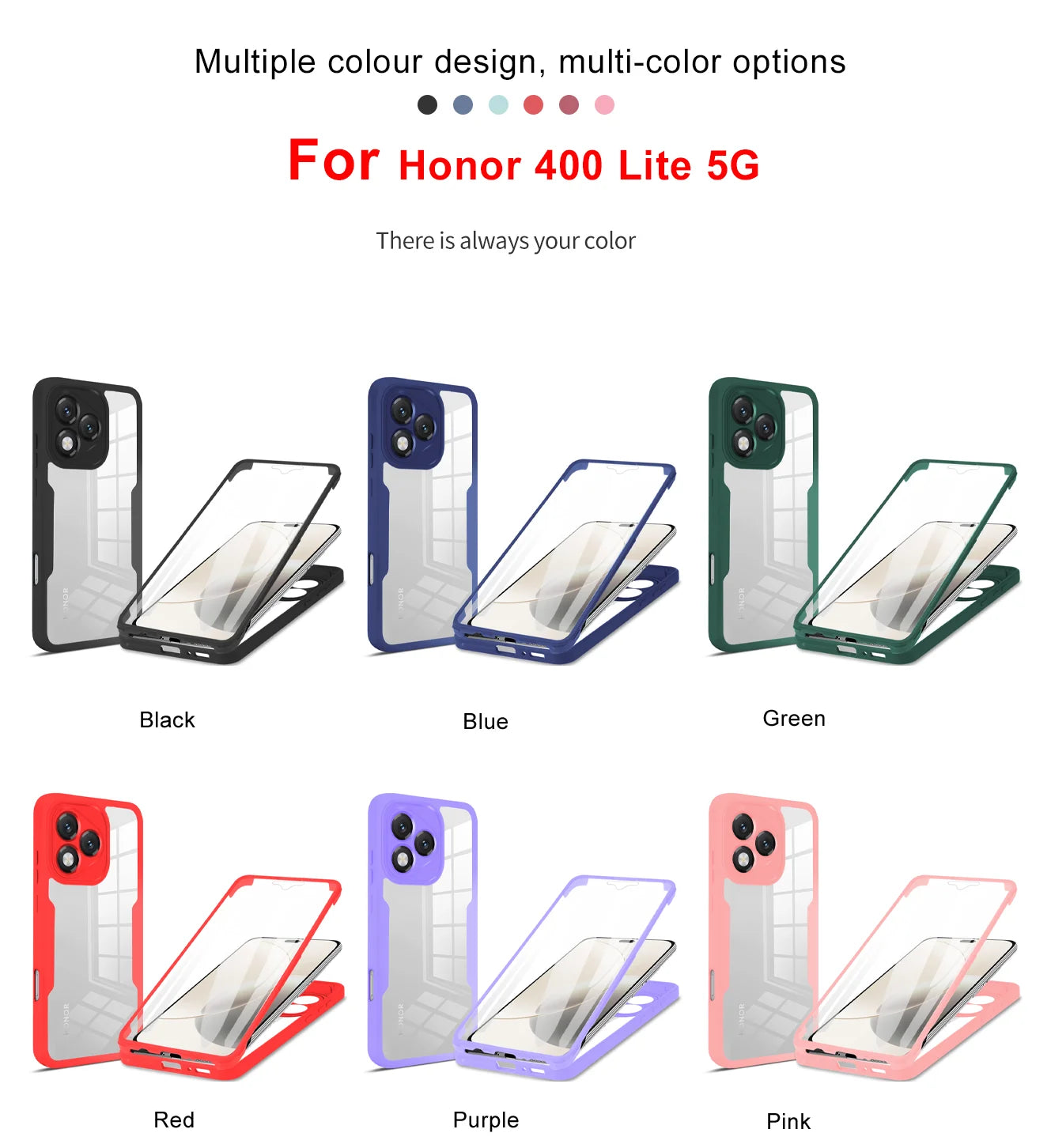 For Honor 400 Lite 5G Case 360 Full Protect Phone Cover For Honor400 Lite Honor400Lite Clear Screen With Silicone Bumper Funda