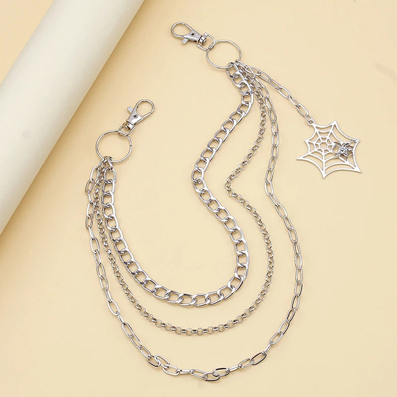 For Men Women Accessories Gifts Fashion Punk Metal Waist Chain Hip Hop Spider Web Pendant Jeans Chain