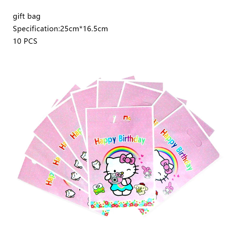 Hello Kitty Birthday Party Decoration Cartoon Cat Kids Aluminum Foil Balloon Disposable Tableware Banner Child Event Supplies