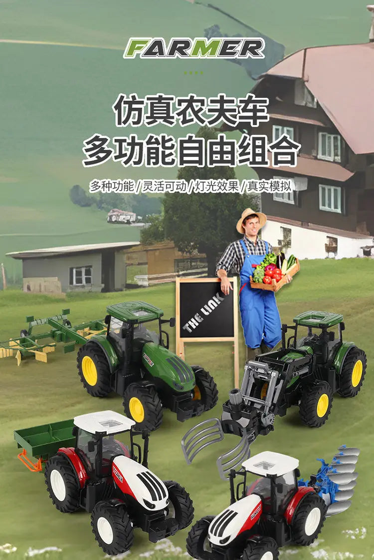 Tractor Toy Car Model Trailer and Accessories Simulation Children's Farmer Car