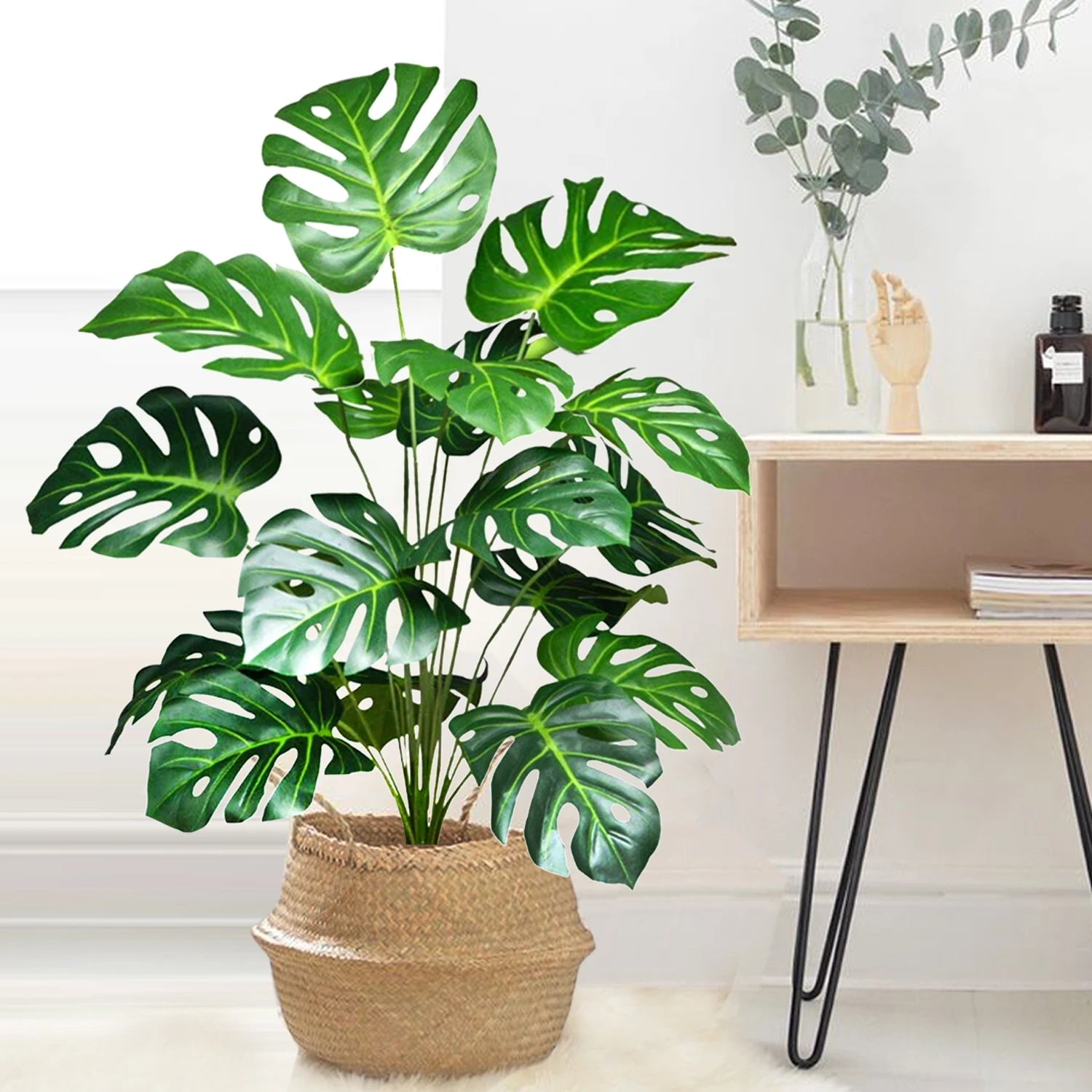 40-130cm（51.18in） Artificial Monstera Plant Fake Palm Tree Plastic Turtle Leaf Green Plant for Home Garden Room Office Decor