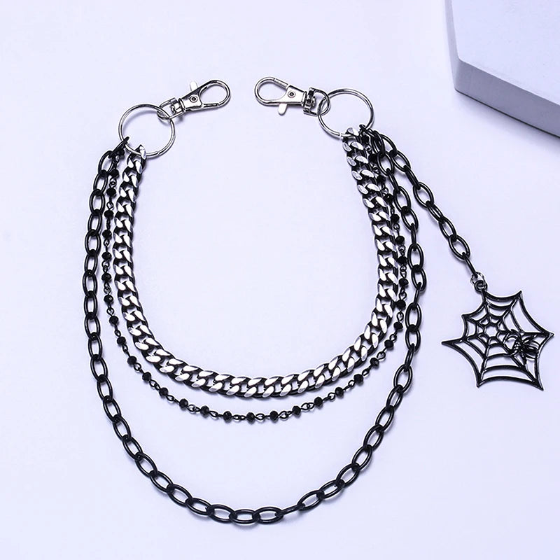 For Men Women Accessories Gifts Fashion Punk Metal Waist Chain Hip Hop Spider Web Pendant Jeans Chain