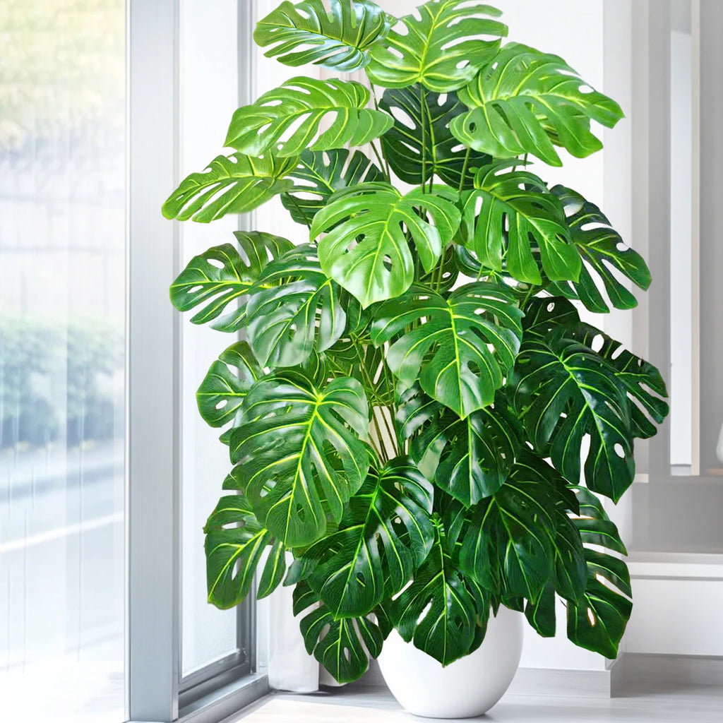 40-130cm（51.18in） Artificial Monstera Plant Fake Palm Tree Plastic Turtle Leaf Green Plant for Home Garden Room Office Decor