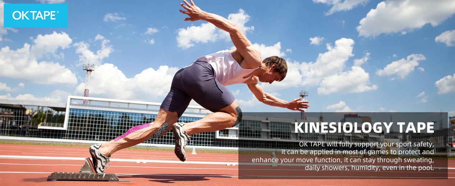 2 Rolls OK TAPE PRO Kinesiology Tape, New Packaging 5cmX16ft Free Cut Tape, Updated Elastic Athletic Tape Therapeutic Latex Free