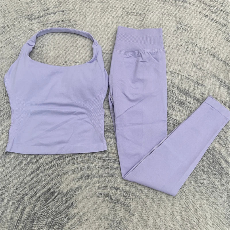 Women's High Stretch Soft Halter Top Sports Tops Legging Set Gym Workout Yoga Fitness Active Wear Impact Outfit Sport Pant
