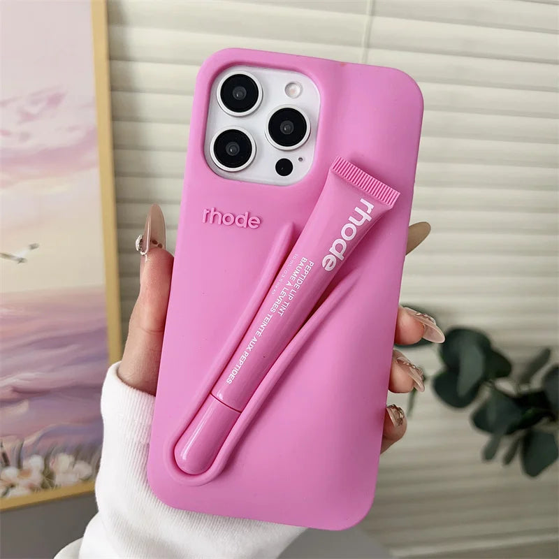 For iPhone 17 Pro Max Air 15 14 13 12 11 17 ProMax Plus Rhode Phone Case Gray Toast Ribbon Espresso Soft Silicone Lipstick Cover