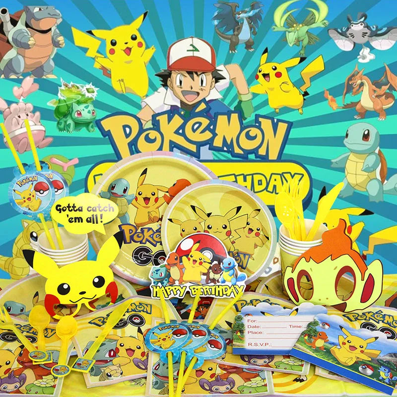 Pokemon Birthday Party Decoration New Pikachu Latex Foil Balloon Kids Disposable Tableware Event Supplies Backdrop Child Gift