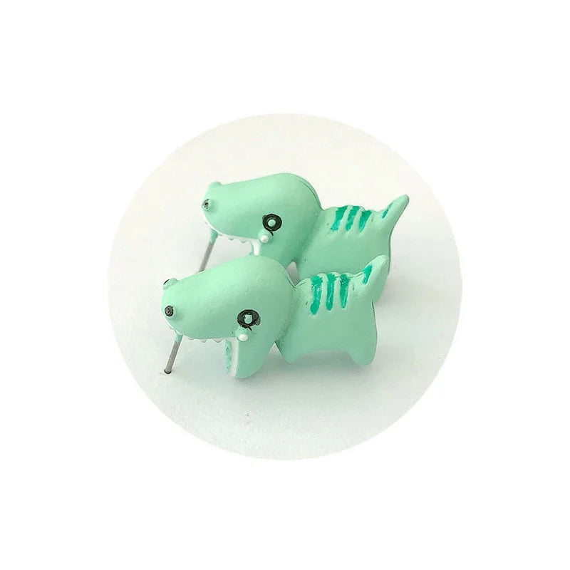 2pcs/1pair Animal Cartoon Stud Earring For Women Cute Dinosaur Little Dog Whale Clay Bite Ear Jewelry Funny Gifts Fashion