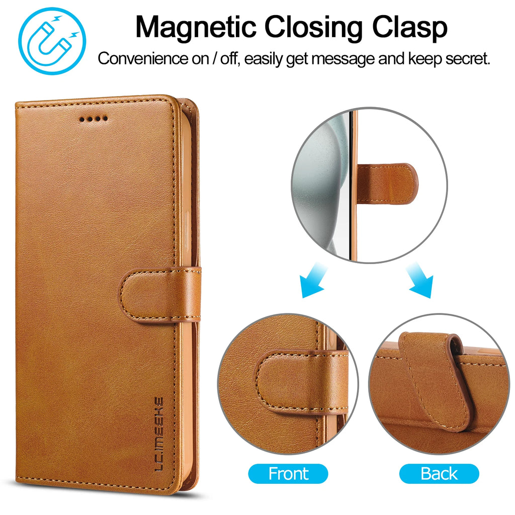 Flip Leather Wallet Case For iPhone 16 15 14 13 12 11 Pro Max XS XR 8 7 Plus SE Mini 16E Business Card Slot Wallet Phone Cover