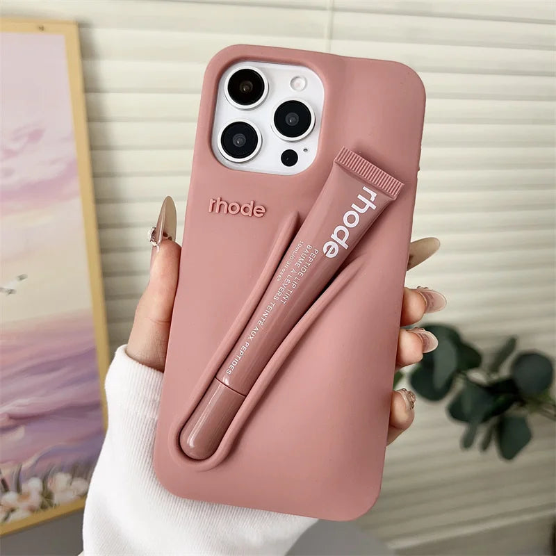 For iPhone 17 Pro Max Air 15 14 13 12 11 17 ProMax Plus Rhode Phone Case Gray Toast Ribbon Espresso Soft Silicone Lipstick Cover