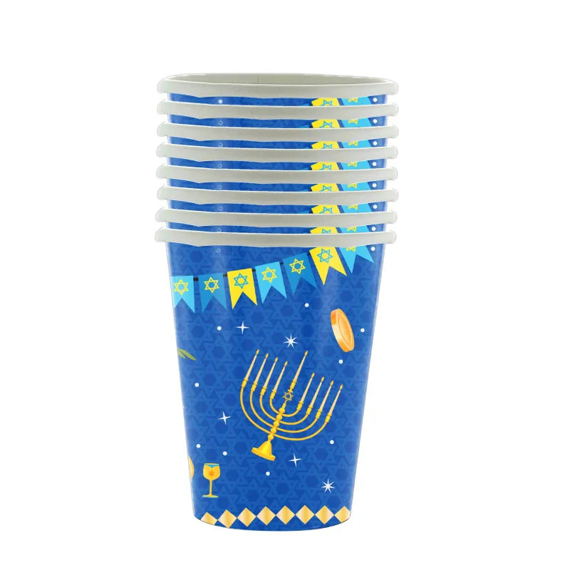 Jewish Hanukkah Balloon Banner Supplies Chanukah Disposable Tableware Cup Plate Napkins Happy Chanukah Festival Party Decoration
