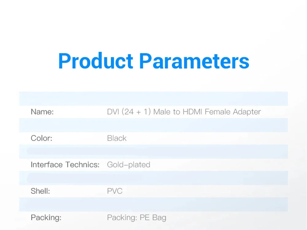 DVI to HDMI Adapter DVI 24+1 to HDMI-Compatible Plated Plug DVI Male to HDMI-compatible Video Converter for PC HDTV Projector