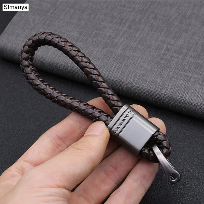 New Hand-Woven Leather Car Key Ring Men Women Rope Key Chain Waist Keychains Charm Metal Key Holder Gift Jewelry