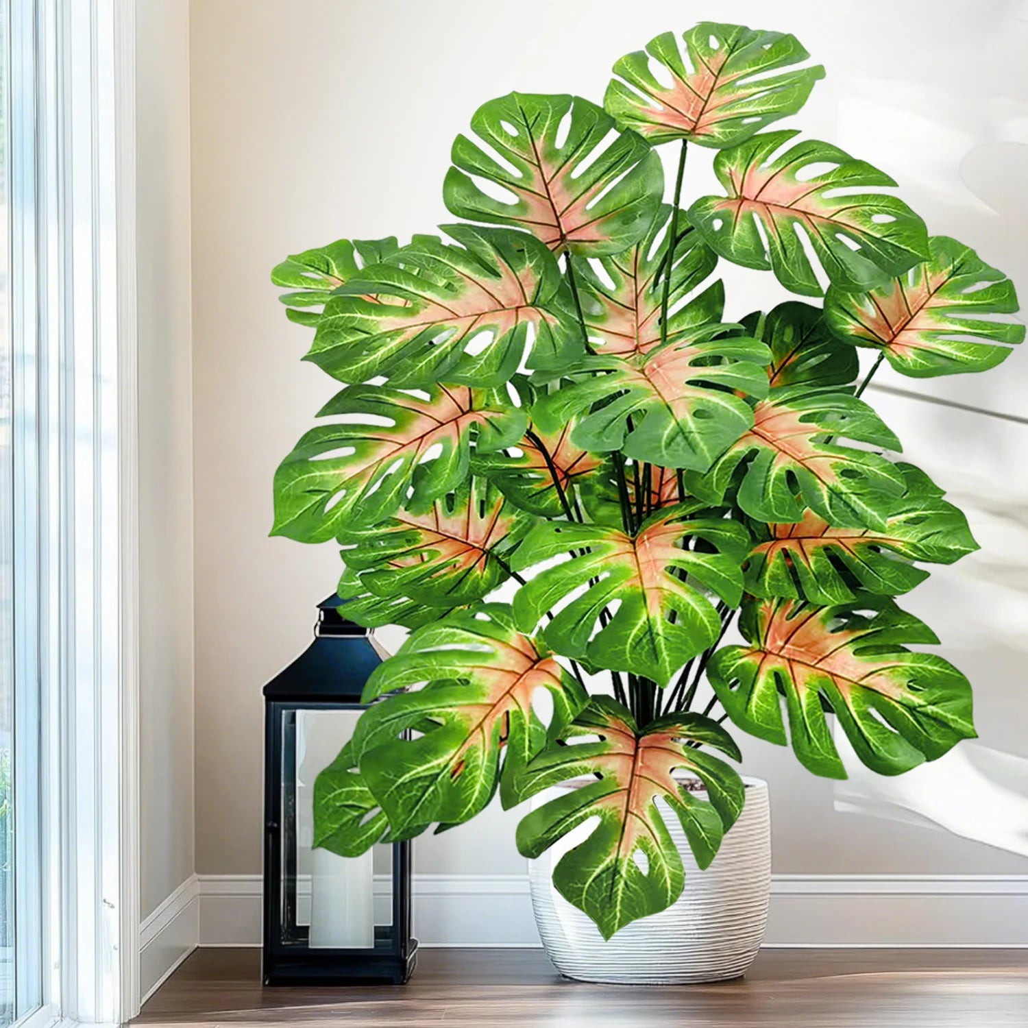 40-130cm（51.18in） Artificial Monstera Plant Fake Palm Tree Plastic Turtle Leaf Green Plant for Home Garden Room Office Decor