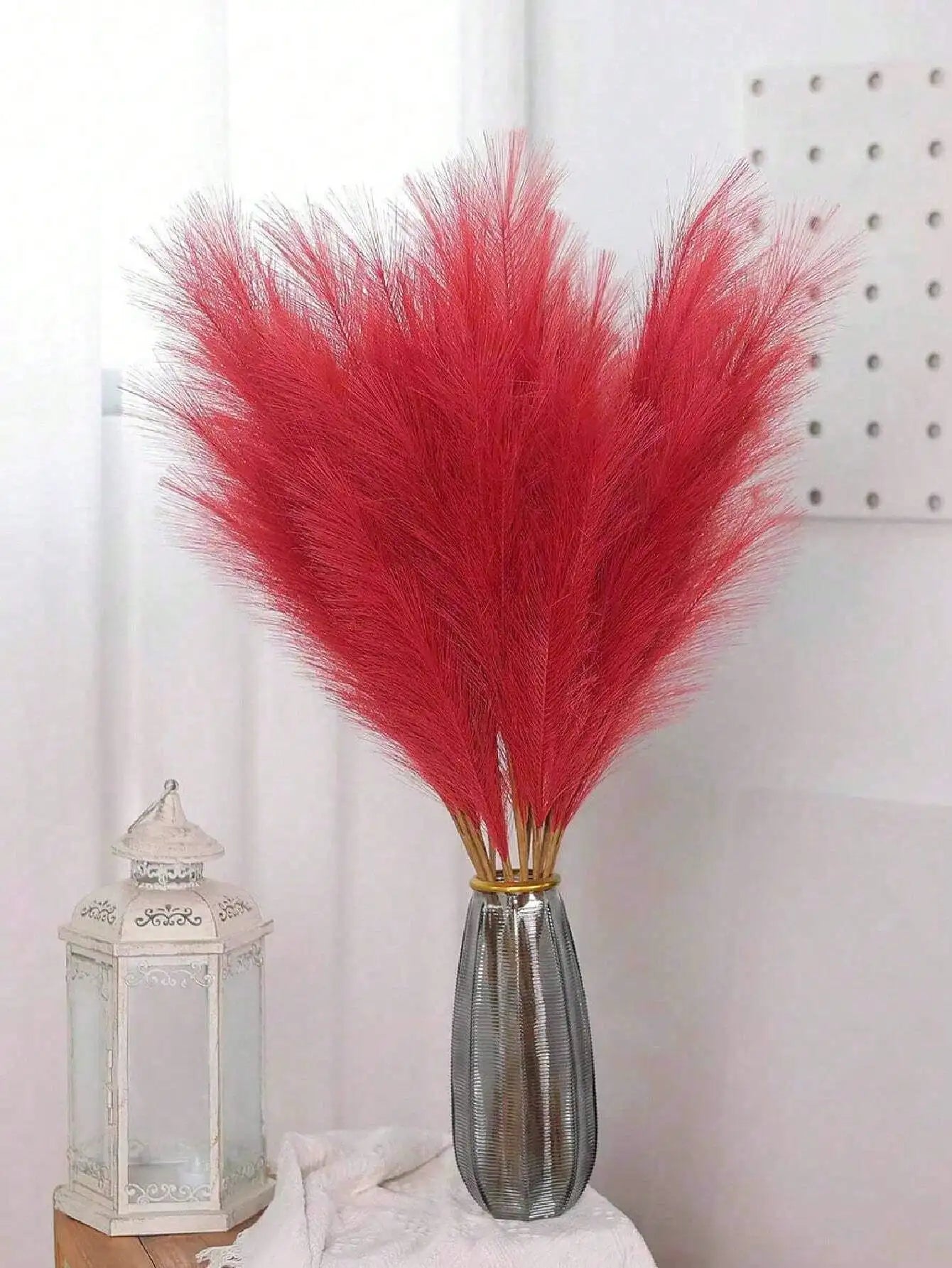 5/10/20pcs Red Artificial Reeds,55cm/21.65in Tall Plush Faux Grass,Large General Pampas Tree Branches,Wedding Party Decoration