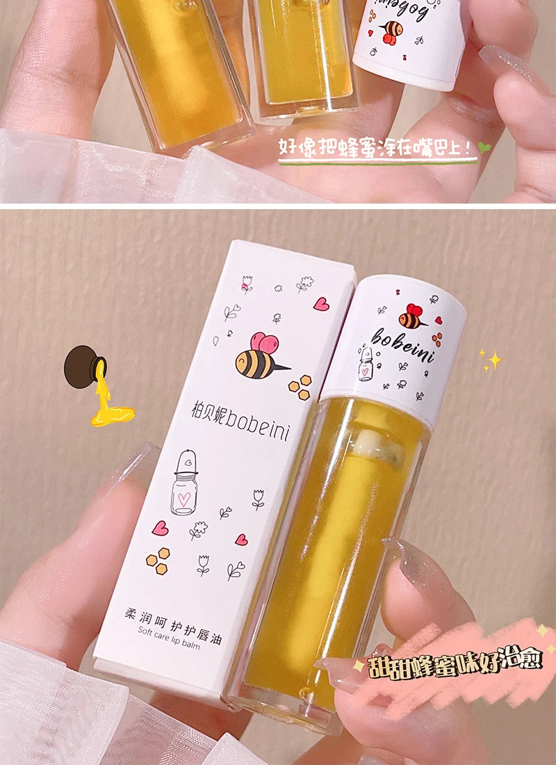 Bee Lip Oil Water-shine Glass Transparent Lip Honey Dry Repair Lip Care toot Lip Moisturizing Lip Oil