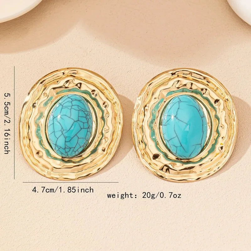 stud earrings for women Exaggerated large size Metal turquoise simple style ear accessories party OL fashion jewelry E520