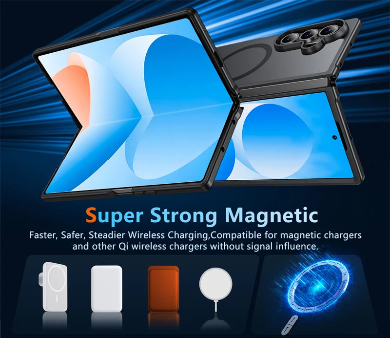UYUXIO Magnetic Wireless Charging Mobile Phone Case for Samsung Galaxy Z Fold 7 Cases Slim Rugged Translucent Cover with Magnet