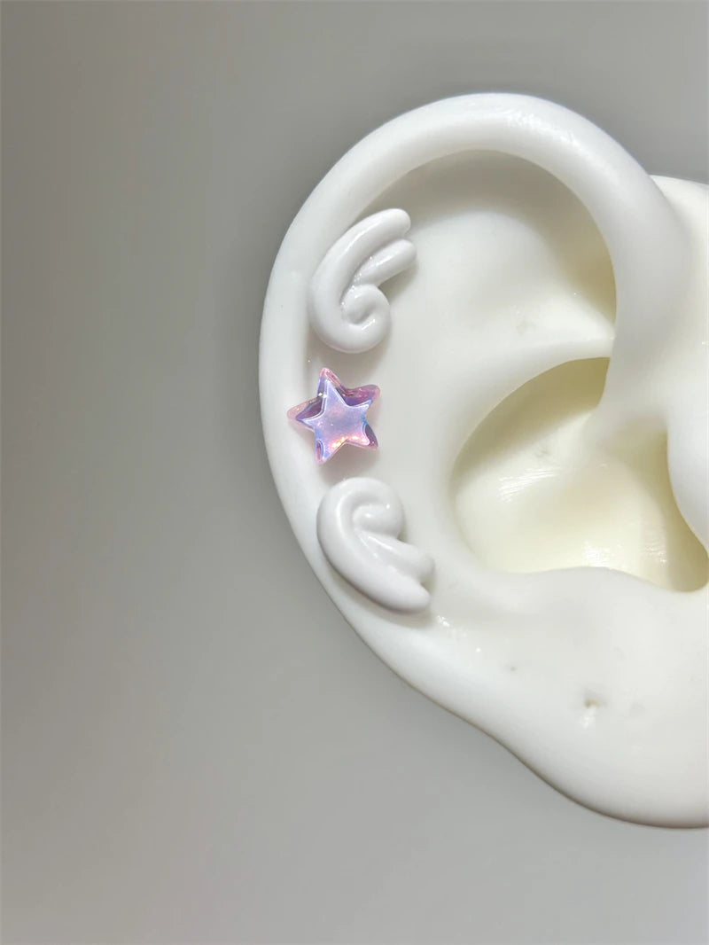 Sweet Angel's Wings Stainless Steel Ear Bone Nail Cute Acrylic Love Heart Cross Earrings for Women Body Puncture Accessories