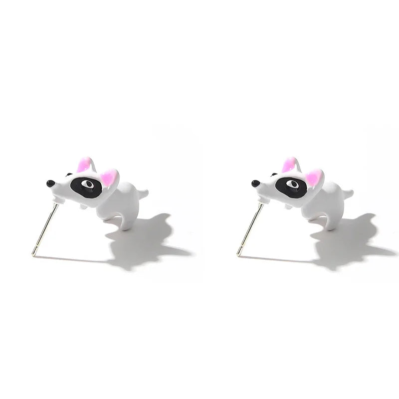 2pcs/1pair Animal Cartoon Stud Earring For Women Cute Dinosaur Little Dog Whale Clay Bite Ear Jewelry Funny Gifts Fashion