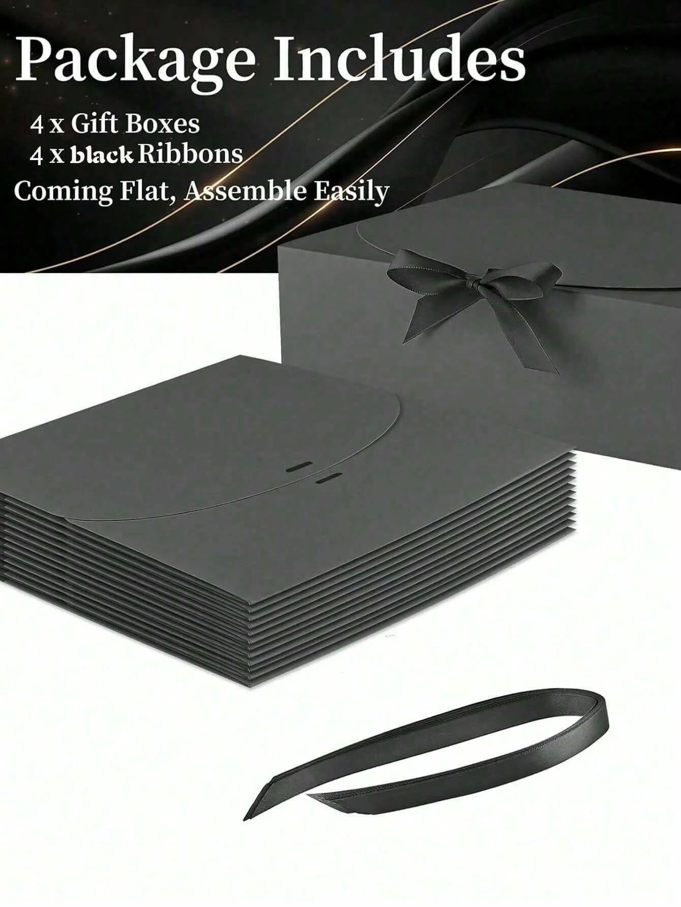 4pcs-Black Gift Box With Lid Bridesmaid Proposal Box with Ribbon Groomsmen Proposal Box Present Packaging Box Wedding Boxes