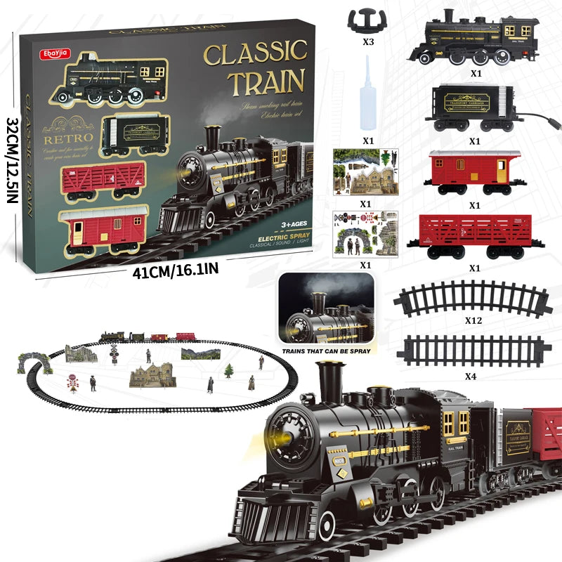 Kids Electric Steam Train Toy Rail High-Speed Rail Parking Lot Model Family Reunion Party Game Boy EMU Birthday Gift