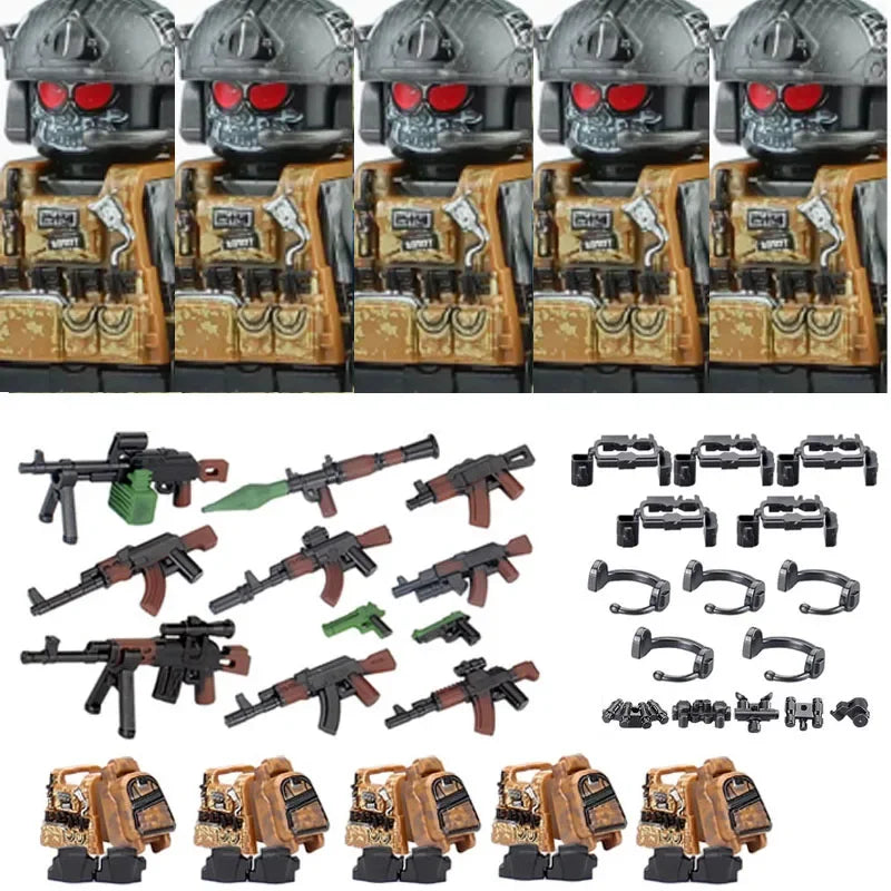 Military Army Figures Building Blocks SWAT Ghost Commando Special Forces Soldier Weapons Gun Hat Shield Belt AK Mini Bricks Toy