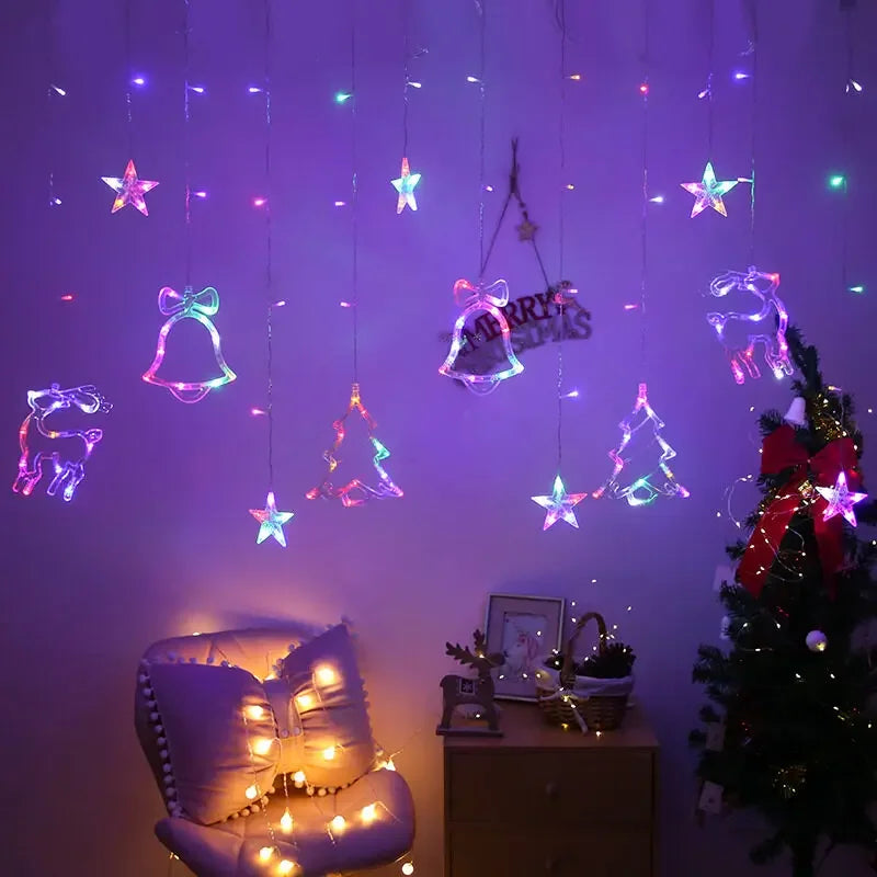 LED Christmas Stars Moons Fairy Light EU Garland Home Pendant Elk Wedding Light for Home Decoration Drop Ornaments Gift Navidad