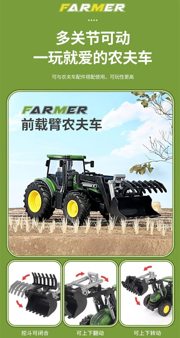 Tractor Toy Car Model Trailer and Accessories Simulation Children's Farmer Car